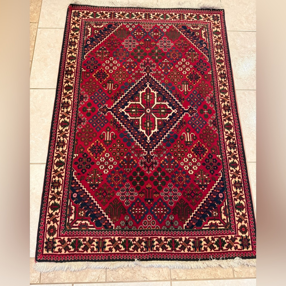 Persian Maimeh Hand-Knotted Wool Geometric Pattern Rug